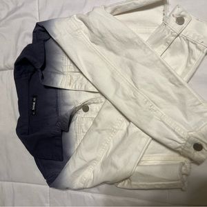 A blue and white jean jacket